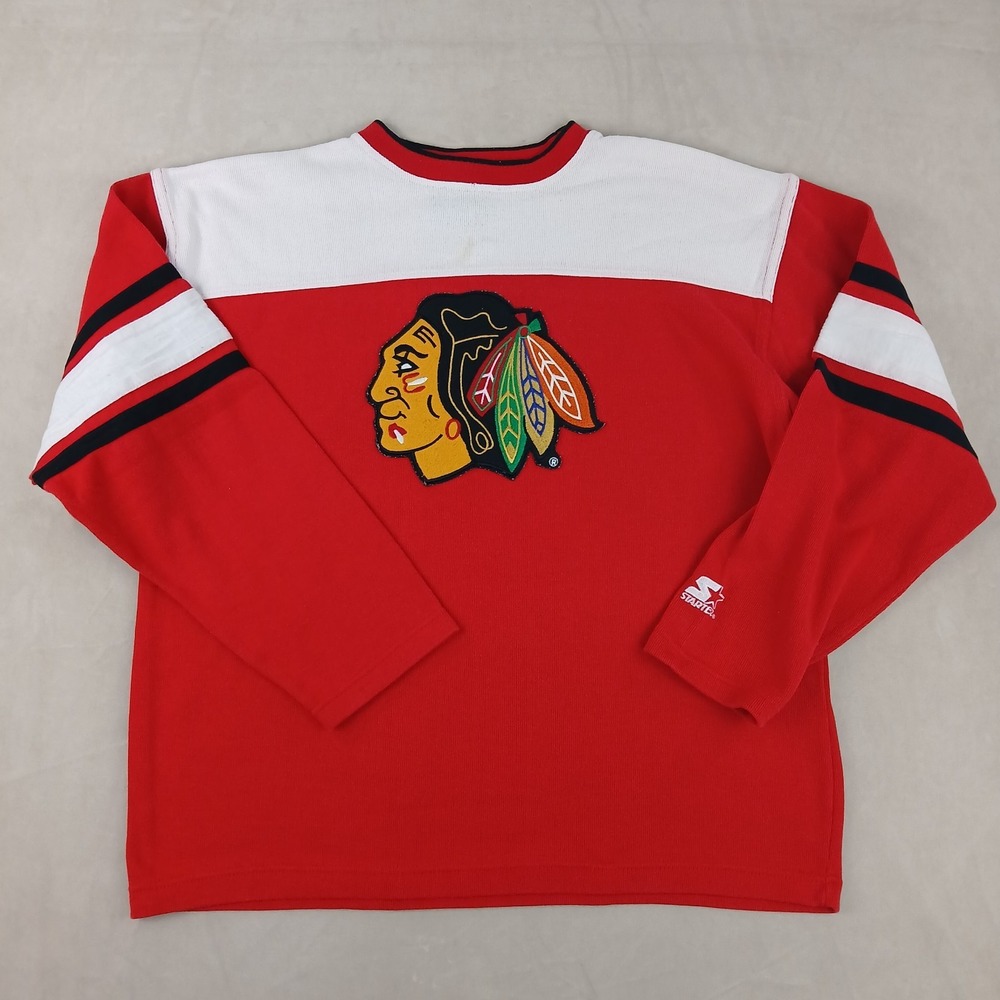 VTG Starter‎ Chicago Blackhawks XL Mens Sweater Korea Varsity 24x28 90s FLAWS